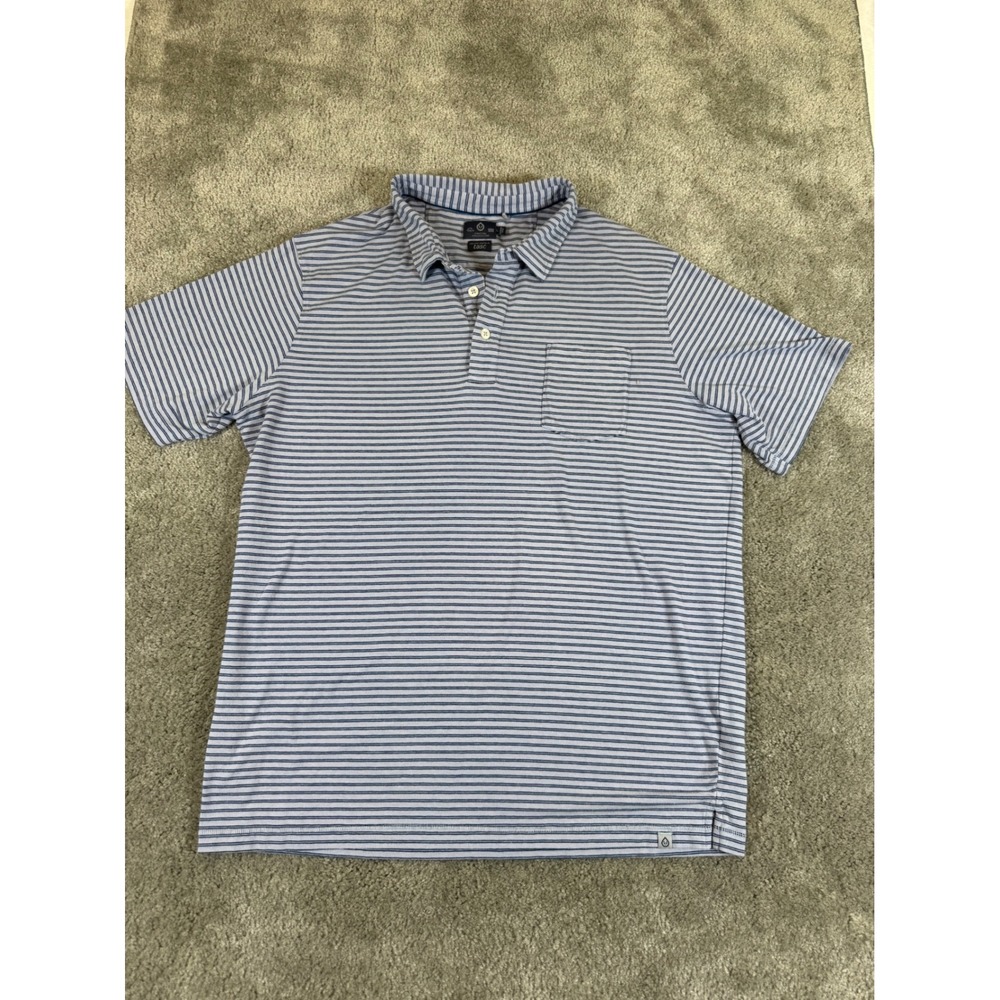 Tasc Performance Coastal Collection Striped Bamboo Cotton Polo Shirt Blue Large